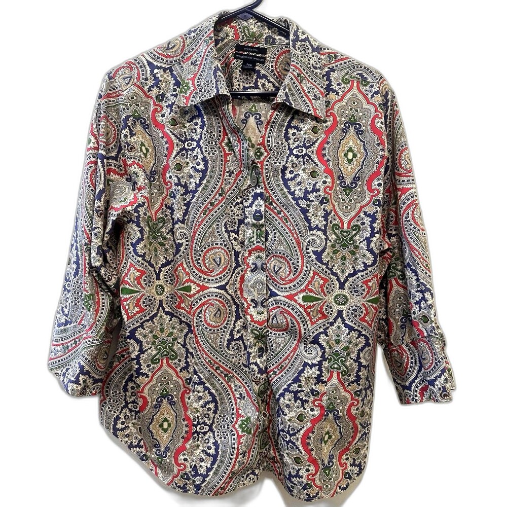Westbound Woman Women's Cotton Blouse 3/4 Sleeve Paisley Multicolor Size 20W
